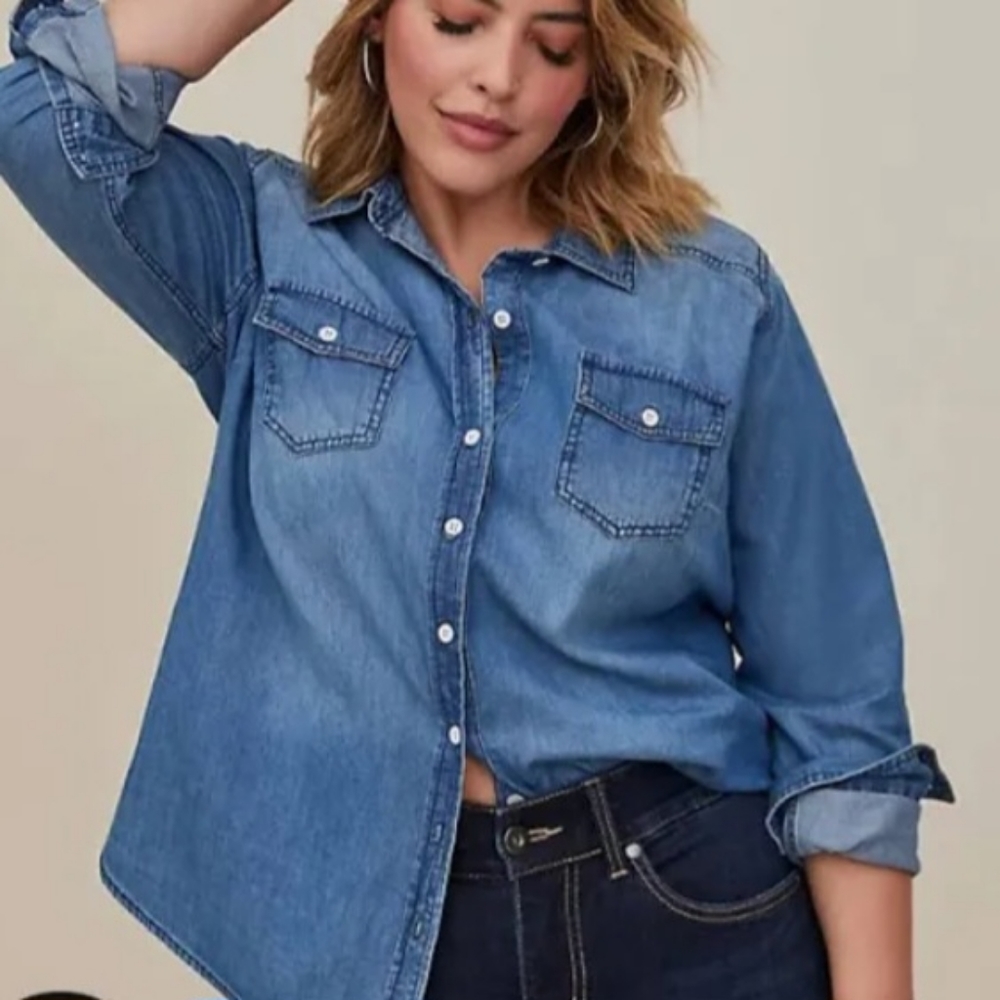 Torrid Medium Wash Button Down Top